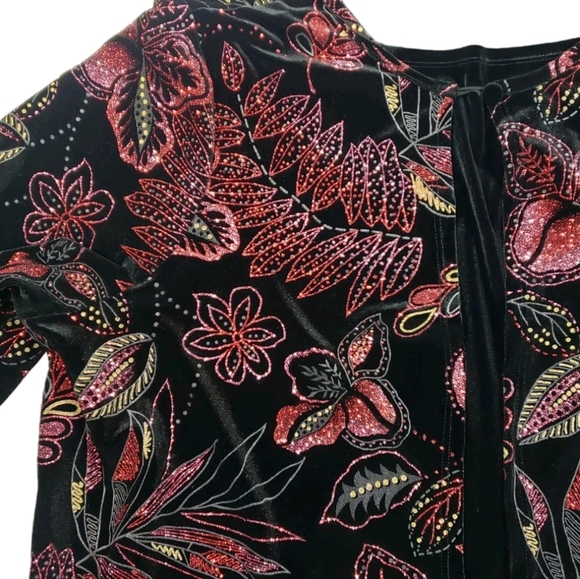 Elementz Woman Black Floral Glitter Print  Velour Jacket Size 3X Fairy Holiday - Picture 5 of 12